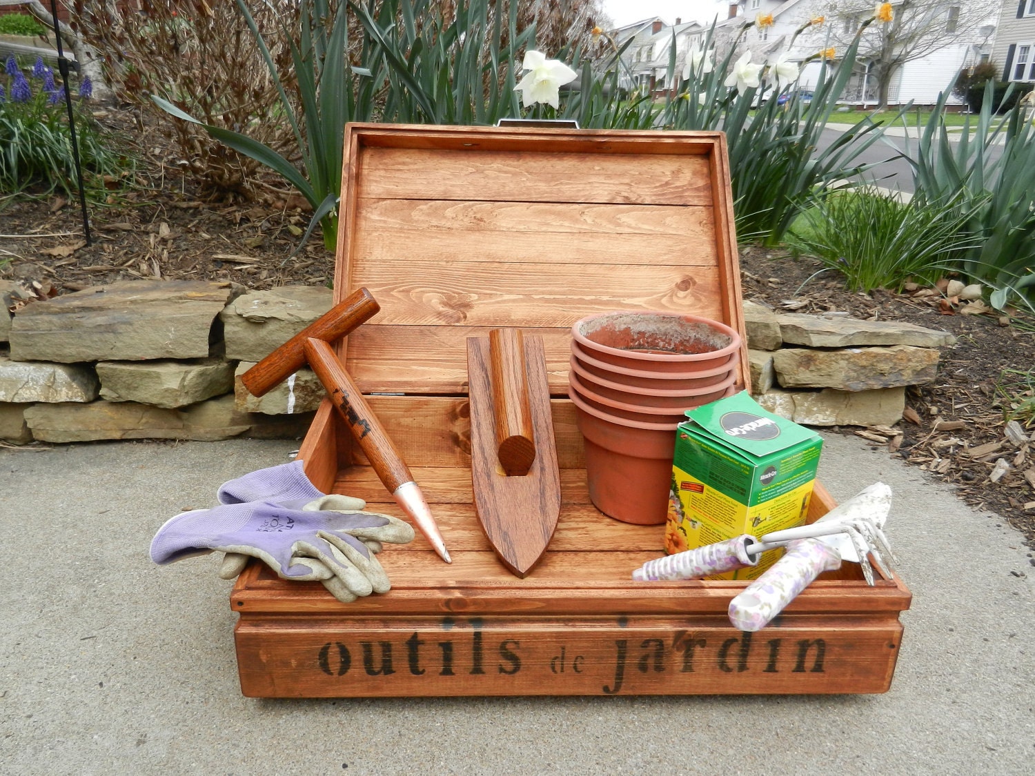 Vintage garden tools shipping box