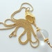 Rope Chain Necklace with Clear Lucite and Gold Tone Pendant - Vintage - 30" Opera Length