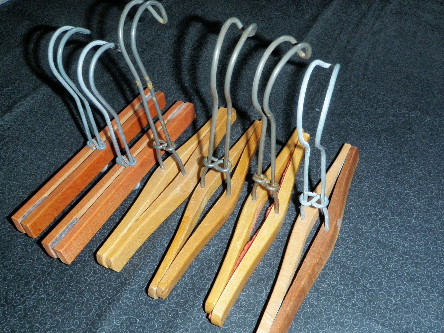 Six Vintage Wooden Pants Hangers Clamp Style by WildPlumTree