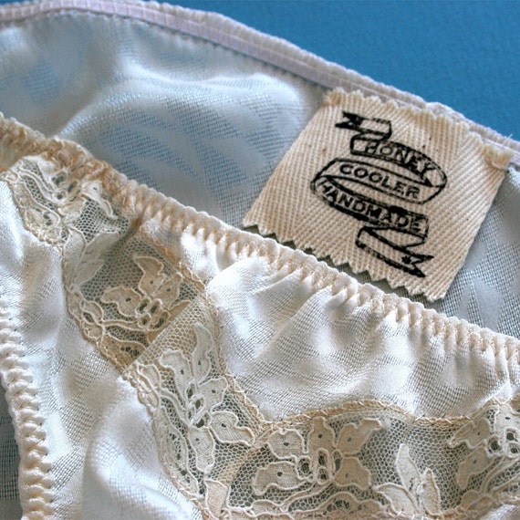 Lingerie Silk Underwear Panties Lace / Ivory Chevron Vintage