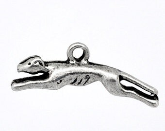 5 Silver Tone Dog Puppy Running GREYHOUND Charm Pendants, 25mm long chs0791