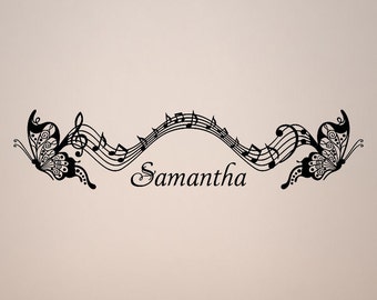 personalized name musical flying butterflies butterfly music wall vinyl design decal