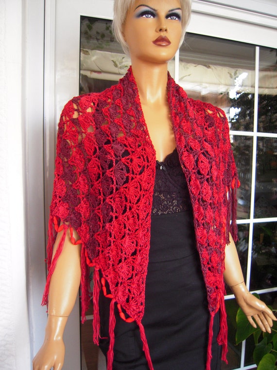 name idea crochet business knit shawl wrap/ idea with red big crochet handmade beads/gift wrap