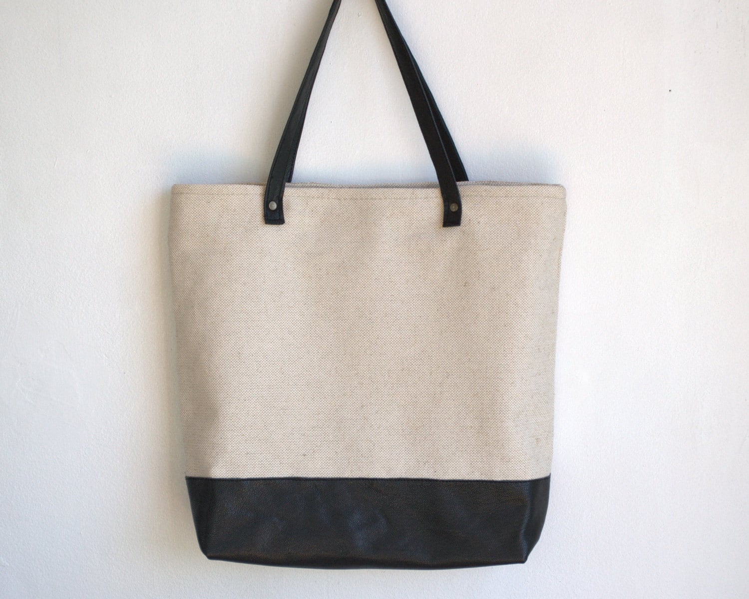 Tote bag canvas bag with leather handles 14x14