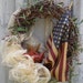 Americana Wreath, Patriotic Wreath, Primitive Decor, Rustic Stars, Tea Stained Flag