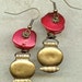 CORAL EARRINGS, Slice Beads, With Antique Gold Drop Charm