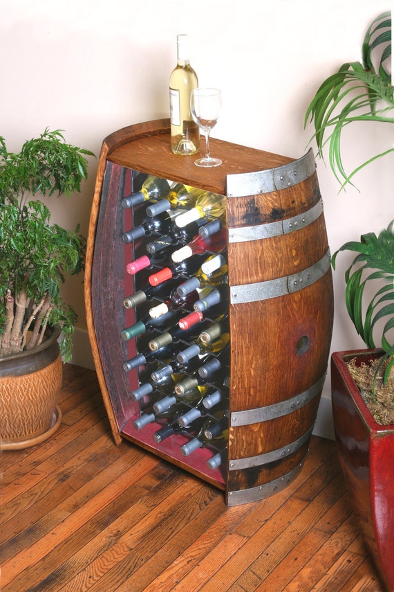 32 Bottle Wine Barrel Cabinet With Metal Wine Rack