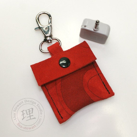 Square Credit Card Reader iPod Shuffle Case - Red Swirl Suede Pouch