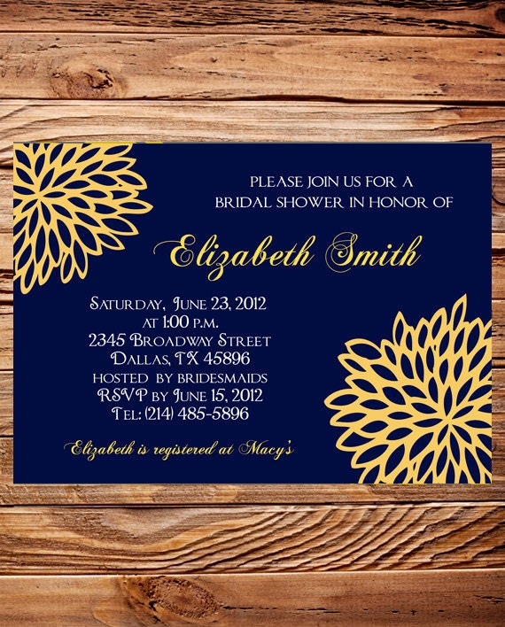 Bridal shower Invitation, Wedding Shower Invitation, Blue and Yellow Wedding Shower Invite,  digital, printable file (6079)