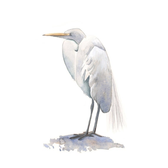 Items similar to Egret Painting Bird Art Archival print of watercolor ...