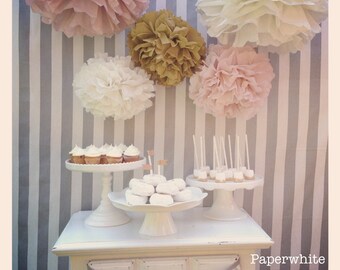 Tissue paper pompoms, baby shower decorations, farmhouse style wedding, vintage wedding, girl baby shower decorations, bridal shower, pompom