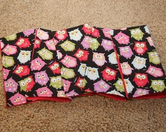 FIVE Cloth Napkins--Kid Size--Owls