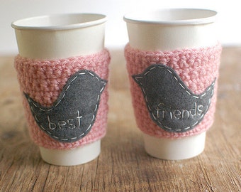 Coffee Cup Cozy BEST FRIENDS, Coffee cup Sleeve, Reusable Coffee Cozy by The Cozy Project