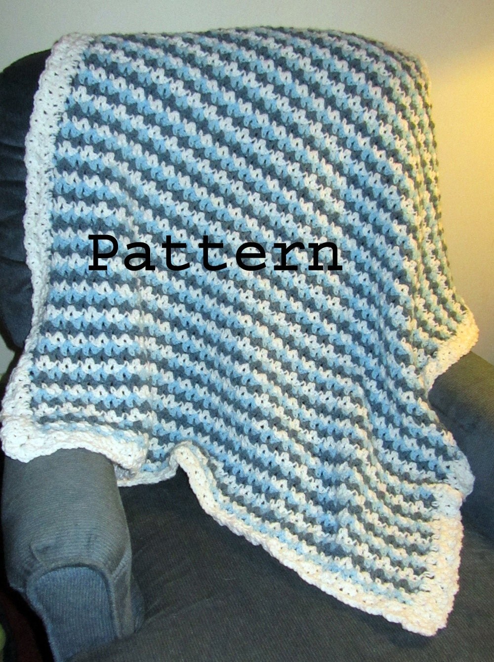 Download Crochet Pattern Tri Color Baby or Lap Blanket DIY Easy