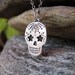Dia de los Muertos Sugar Skull Silver Necklace, Web, Stars, and Orange Stone One of a Kind