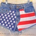 Vintage High Waisted Denim Shorts - American Flag Style Waist 30 inches
