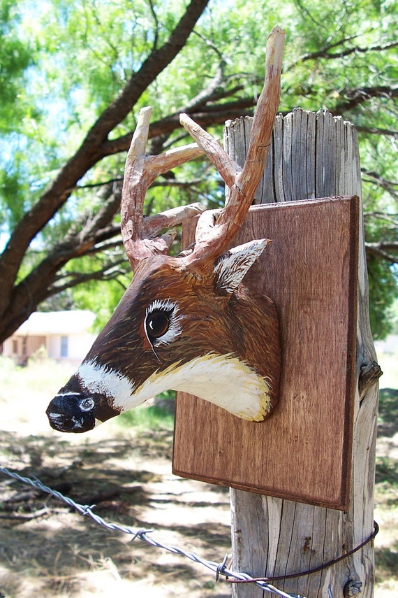 Paper Mache Handpainted Deer Head with Antlers