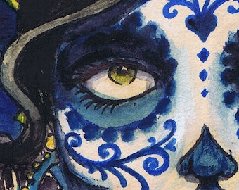 A3 Sombrero Day of the Dead Sugar Skull Tattoo Art Print Cathy FitzGerald