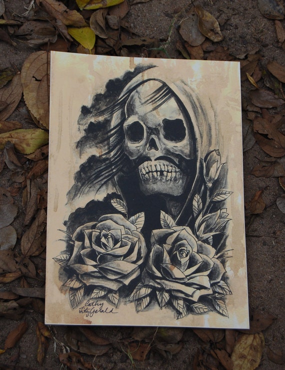 grim reaper drawing holding a rose
