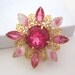 Divine Vintage Pink Rhinestone Jewelry Flower Brooch Pin Filigree Metal Design
