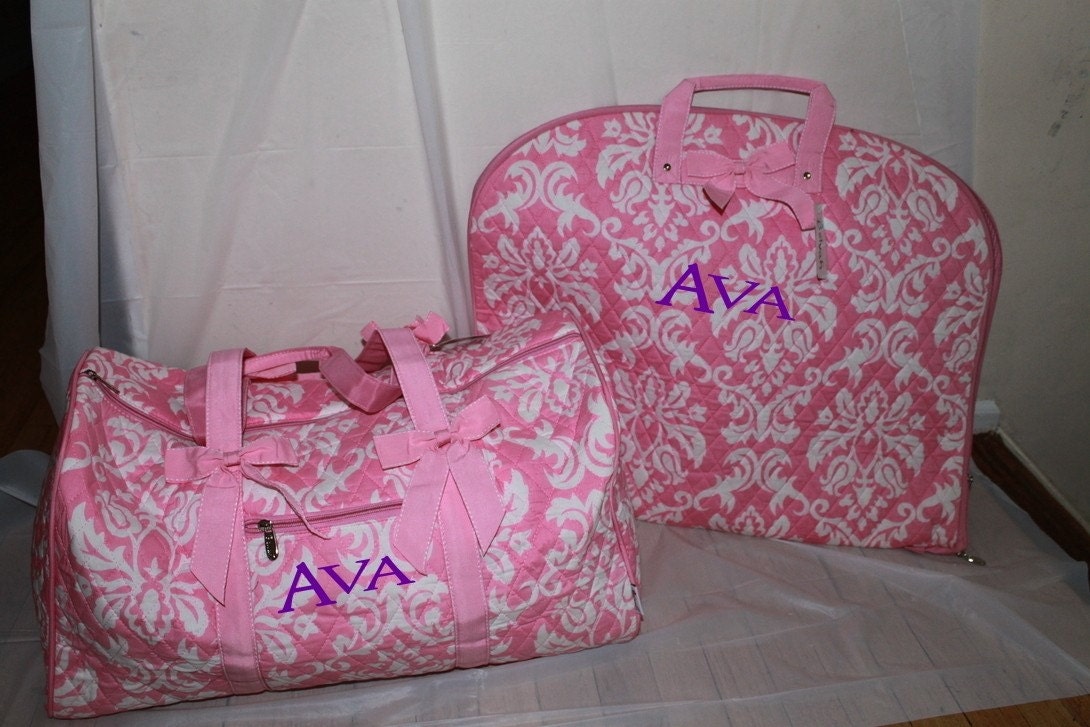 Pretty Pink Damask Personalized Girls Luggage Set Garment and