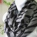 Infinity Scarf in Soft, Heather Gray Knit with Zebra Sheer Black Burnout Design Double Loop Scarf Handmade Fashion by Thimbledoodle