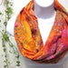 Cotton Batik Infinity Scarf in Hot Tangerine Tango, Flamingo Pink, Orange, Hot Pink, Purple and Green Psychedelic Medallion Batik Print