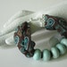 Fiber Beaded Bracelet in Brown Turquoise Geometric Design with Aqua Porcelain Beads Handmade Fall Fahion Jewelry