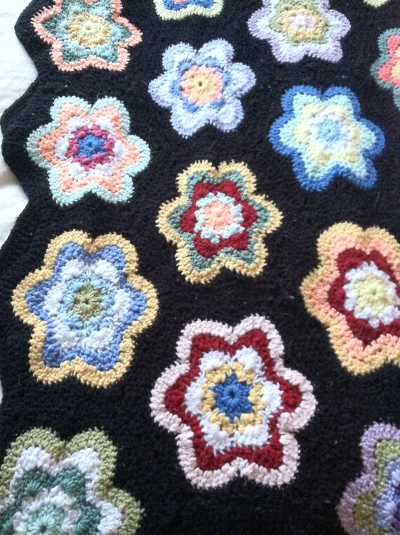 pom pom set quilt by Afghan Star Crocheted Blanket FurryFriendsArtShop Flower Quilt