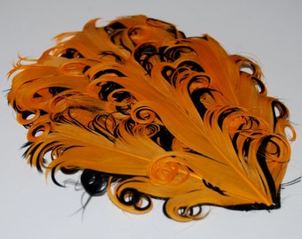Curly Feather Pad - Two Tone Orange on Black FP140 - (1 piece)