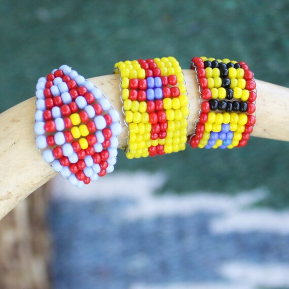 RESERVED for Sandra Beaded Rings 3 Native American Style