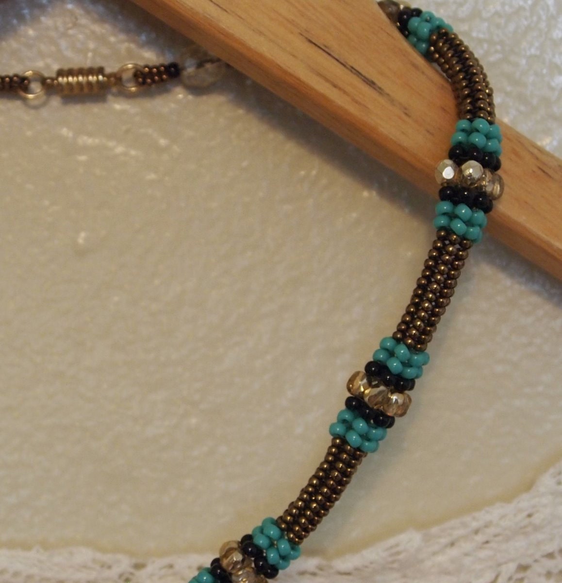 FREE SHIPPING Tubular Herringbone Beaded Necklace Bronze