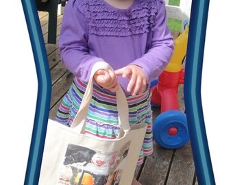 Photo Tote Bag - TWO 8 in x 10.5 in Photo Collage with up to 8 photos - Cotton Canvas , Blue, Red or Pink Tote Bag