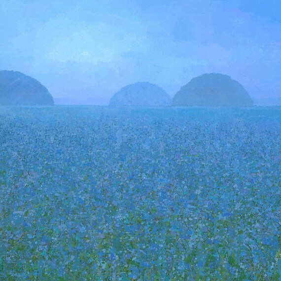 Items similar to Blue Meadow I (detail), Hazy Landscape Painting