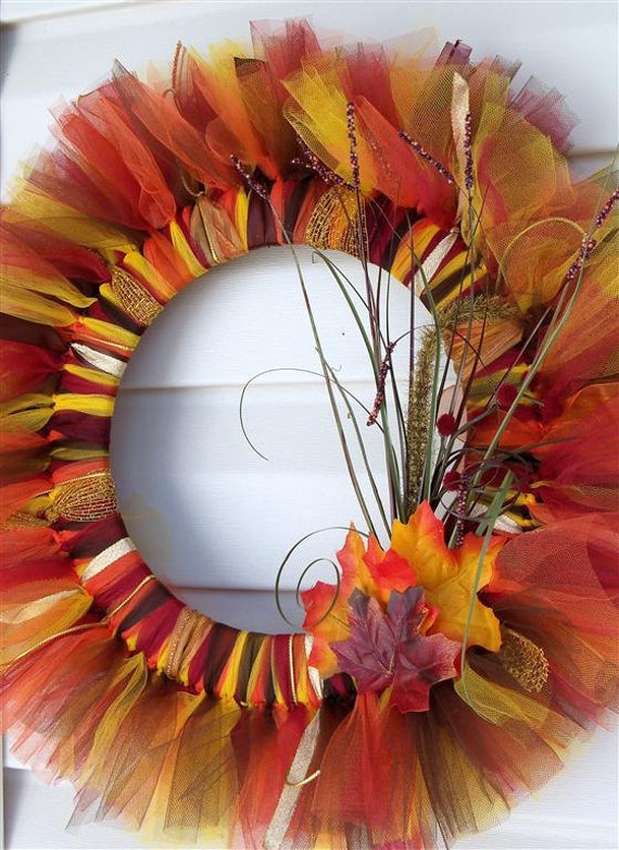 Autumn / Fall Tulle Wreath A MUST SEE by BonusMomBoutique on Etsy