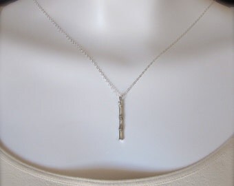 Silver Bamboo Branch Pendant Necklace - Bamboo Necklace - Bamboo Jewelry