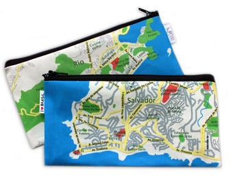 BRASIL MAP pencil case Back to school / Zipper pouch Clutch Souvenir from Rio and Salvador Brazil