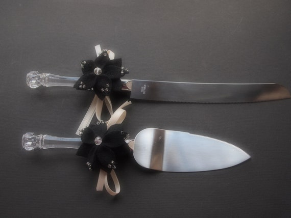  Cake  Server Knife  Set  Black Wedding  by ArtisanFeltStudio 