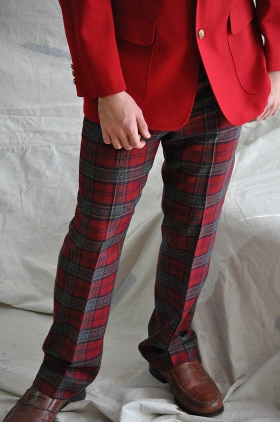 Men's Plaid Trousers. Vintage Wool Plaid Men's Pants.