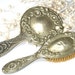 SILVER Hand Mirror - Antique Embossed FLORAL Pattern - VINTAGE Looking Glass