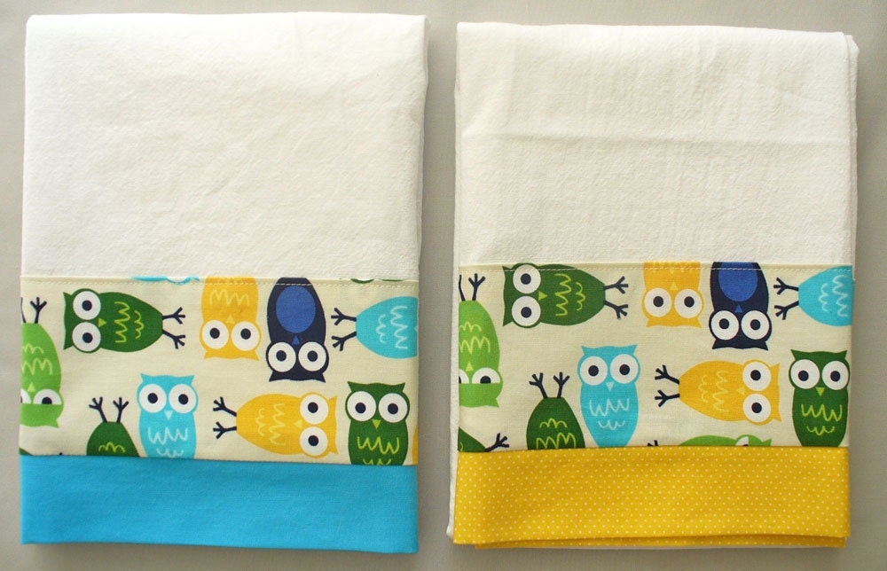Kitchen towels with owl pattern cotton fabric accent set of