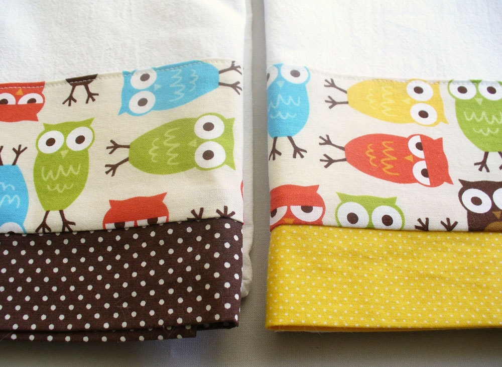 Kitchen towels with owl pattern cotton fabric accent set of