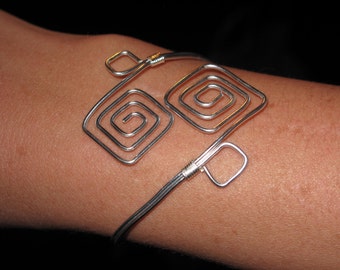 Wire Wrapped All Silver Squares Adjustable Cuff