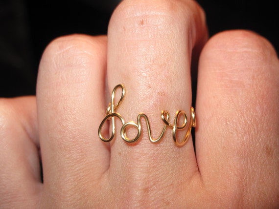 Wire Wrapped LOVE Spelled Gold Ring MADE to ORDER