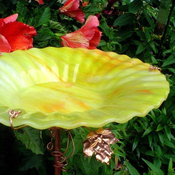stained glass bird bath yellow orange copper 10 in stained glass bird bath yellow orange copper 10 in