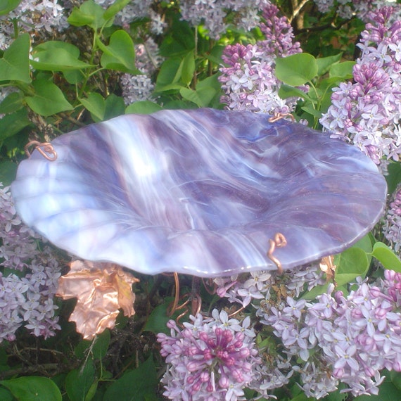 Glass Garden BIRD BATH Stained Glass Purple by GloriasGlassGarden
