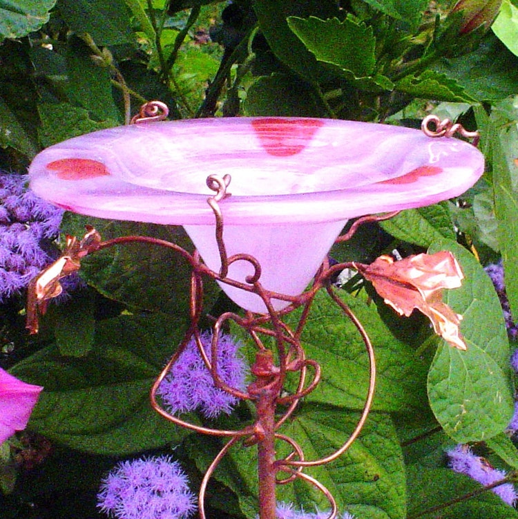 HEARTS Stained Glass BUTTERFLY FEEDER Pink by GloriasGlassGarden