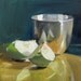 Apple Slices Pewter Bowl Green Background