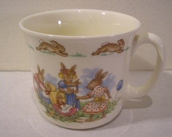 Vintage 1984 Royal Doulton Bunnykins Golden Jubilee Hug A Mug Cup