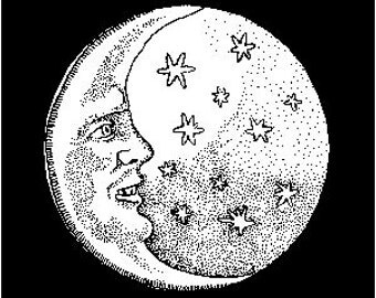 Hand Screened Man in the Moon T-Shirt; size medium